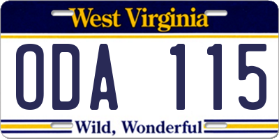 WV license plate ODA115