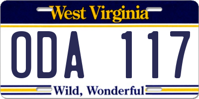 WV license plate ODA117