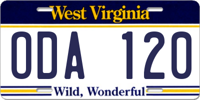 WV license plate ODA120
