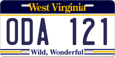 WV license plate ODA121