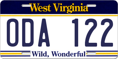 WV license plate ODA122