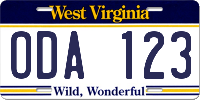 WV license plate ODA123