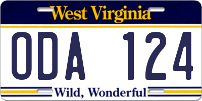 WV license plate ODA124