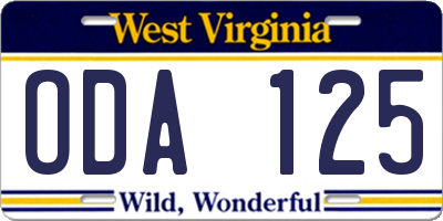WV license plate ODA125