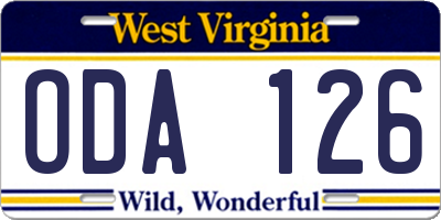 WV license plate ODA126