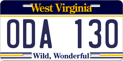 WV license plate ODA130