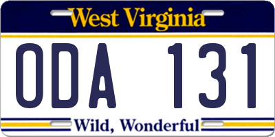 WV license plate ODA131