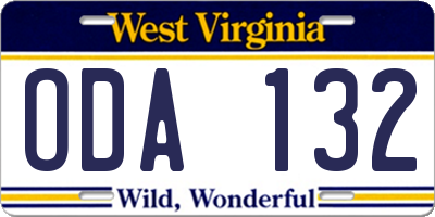 WV license plate ODA132