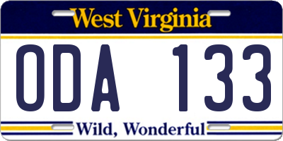 WV license plate ODA133