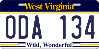 WV license plate ODA134
