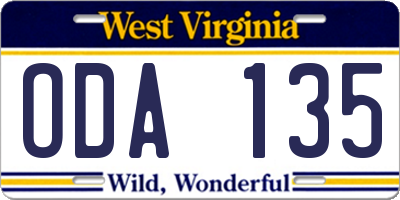 WV license plate ODA135