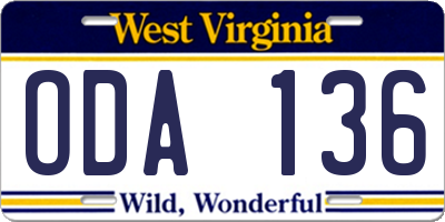 WV license plate ODA136