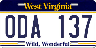 WV license plate ODA137