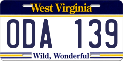 WV license plate ODA139