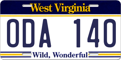 WV license plate ODA140