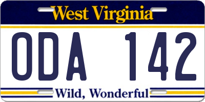 WV license plate ODA142