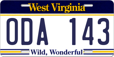 WV license plate ODA143