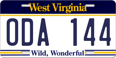 WV license plate ODA144