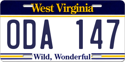 WV license plate ODA147