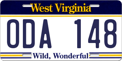 WV license plate ODA148