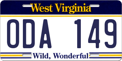 WV license plate ODA149
