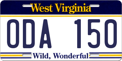 WV license plate ODA150