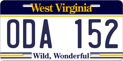 WV license plate ODA152