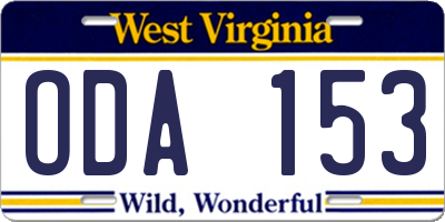 WV license plate ODA153