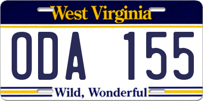 WV license plate ODA155