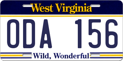 WV license plate ODA156