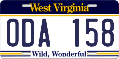 WV license plate ODA158