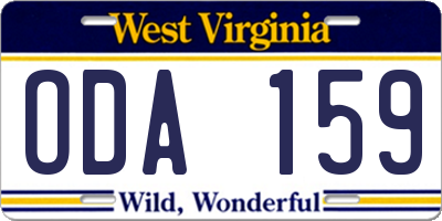 WV license plate ODA159