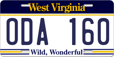 WV license plate ODA160
