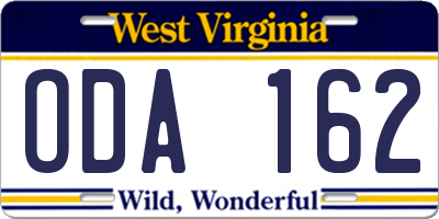 WV license plate ODA162