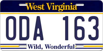 WV license plate ODA163