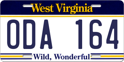 WV license plate ODA164