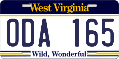 WV license plate ODA165
