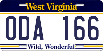 WV license plate ODA166