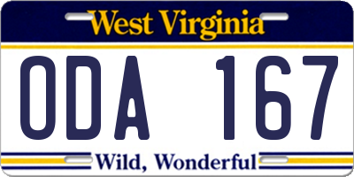WV license plate ODA167