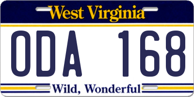 WV license plate ODA168
