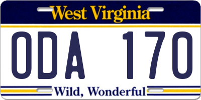 WV license plate ODA170