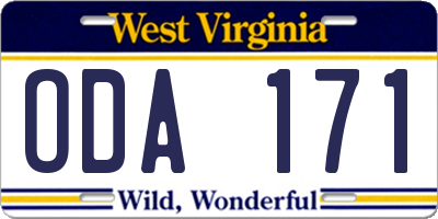 WV license plate ODA171