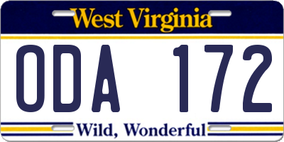 WV license plate ODA172