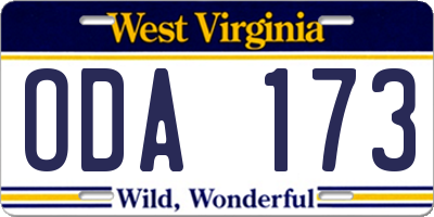 WV license plate ODA173