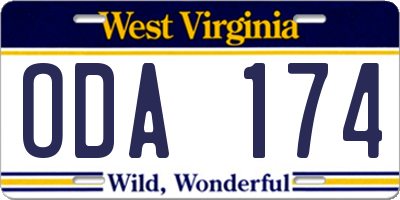 WV license plate ODA174