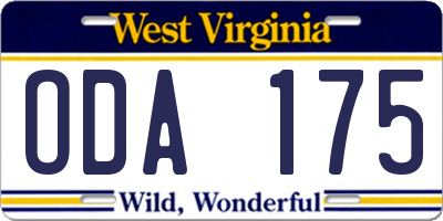 WV license plate ODA175
