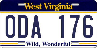 WV license plate ODA176