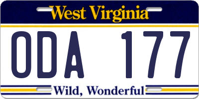 WV license plate ODA177