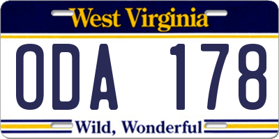 WV license plate ODA178