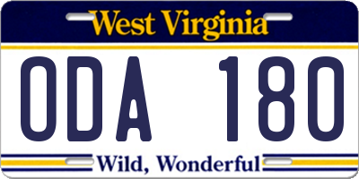 WV license plate ODA180